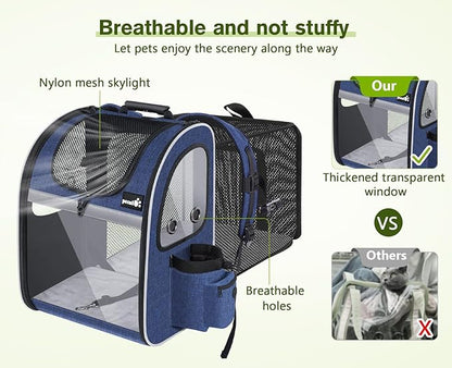 Pecute Pet Carrier Backpack, Cat Backpack Carrier, Expandable with Breathable Mesh for Small Dogs Cats Puppies, Dog Backpack Carrier for Hiking Travel Camping Outdoor, Hold Pets Up to 17 Lbs