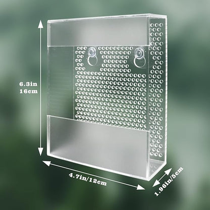 Transparent Acrylic Reptile Feeder Box, Wall-Mounted Insect Feeder with Suction Cups, Tank and Aquarium Accessories for Bearded Dragon, Lizard, Gecko, Frog