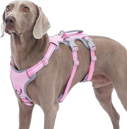 Escape Proof Dog Harness, No Pull Reflective Harness with Lift Handle, Adjustable Pet Vest with Front and Back Leash Clips for Small Medium Large Dogs Walking Hiking Training (Pink,XL)