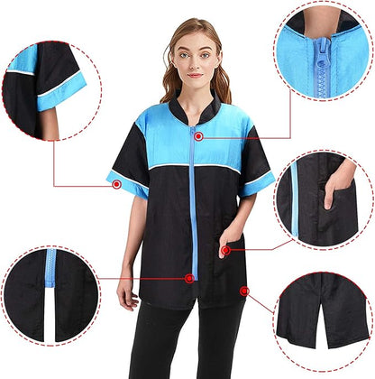 Noverlife Pet Grooming Jacket with Zipper, Large Size, Lightweight Hair Repellent Shirt Style Pet Groomer Smock for Dog Cat Grooming Pet Bath, Hair Salon Barber Hairdresser Work Clothes