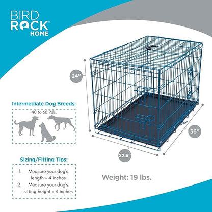 Internet's Best Wire Dog Kennel | Medium (36 Inches) | Double Door Metal Steel Crates | Indoor Outdoor Pet Home | Folding and Collapsible Cage | Blue