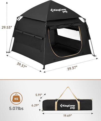 KingCamp Dog Tent, Large Portable Outdoor Indoor Dog House with 600D Oxford Fabric & Dual Layer for Medium Large Dogs, Jet Black