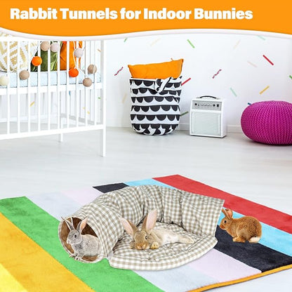 BWOGUE Bunny Tunnel Bed, 2-in-1 Collapsible Tunnel Tubes Toys with Removable Mat Hideout for Cats Kittens Rabbits Guinea Pigs Kitty