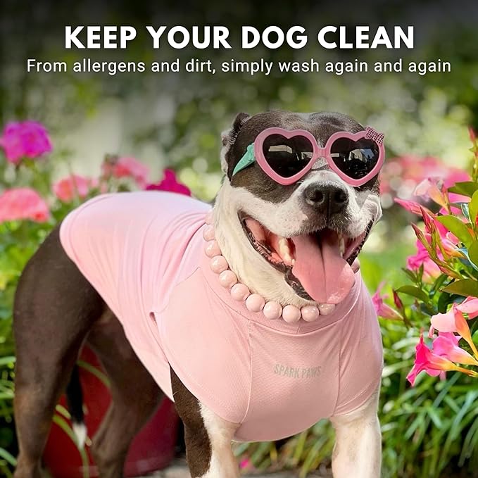 Spark Paws Sunblock Dog T-Shirt, SPF30 Protection, Lightweight Breathable Quick Dry for Dogs with Sensitive Skin - Purple & Pink (Set of 2) - L