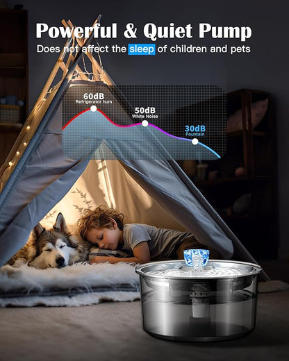 Replacement Dog Water Fountain Pump for lesotc Stainless Steel Pet Fountains, Quiet Cat Water Bowl Dispenser Pump with LED Low Water Shut Off, Fits 3 Gallon Large Dog Models D2223 D2322 D2341 D2419