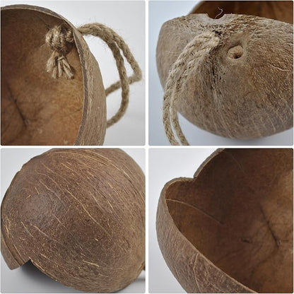 Natural Coconut Bird Nest,Hanging Coco Birds House Habitats Decor,Parrots Coconut Shell Nest Hideout with Grinding Beak Toys,Bird Cage Accessories Coconut for Canary Lovebird Cockatiel