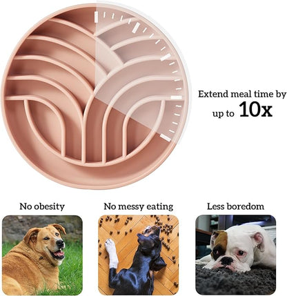 OHMO Slow Feeder Dog& Cat Bowl, Silicone Puppy Cat Food Bowl with Anti-Slip Suction Cup Slow Down Small Dogs Eating, Anti Choking (S-Tree of Life,Coral)