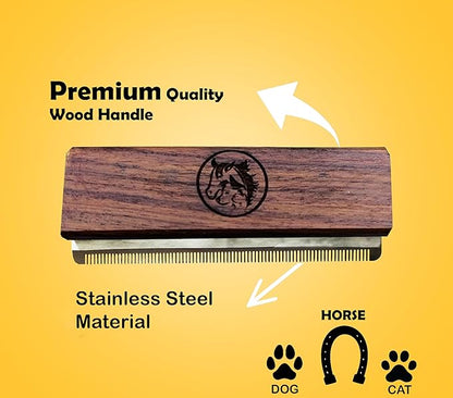 Deshedding Grooming Tools for Dogs Cats & Horse Easy Ergonomic Wooden Handle Professional Brush Grooming Tool, Remove painlessly 95 Percent of Lose Hair Fur & Dirt (5 inch) (5 inch)