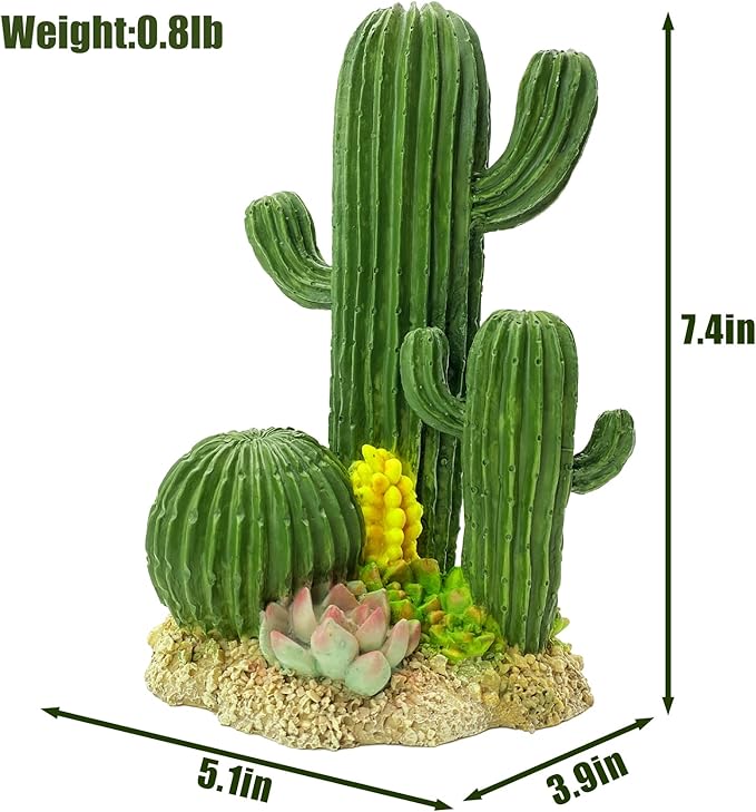 kathson Reptile Tank Decor Lizard Hide and Cave Plants Terrarium Decorations Resin Cactus Desert Aquarium Tank Habitat Accessories for Bearded Dragon Chameleon Leopard Gecko Snake Fish (Cactus)