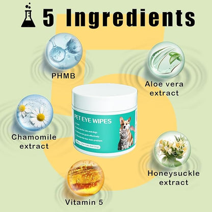 Dog Eye Wipes Gently Remove Tear Stain Eye Debris for Dogs &Cats Pet Grooming Kit Care Wash Cleaner for Eyes Wrinkle Face 100pcs Unscented