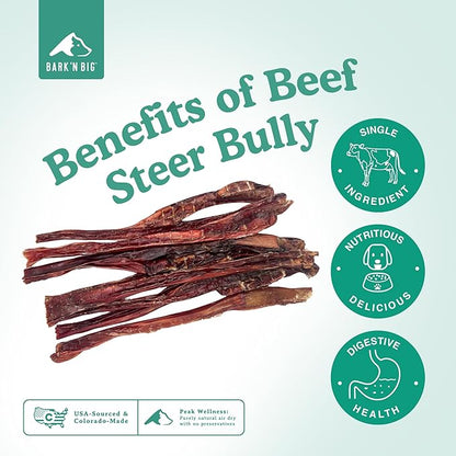 BARK'N BIG Steer Sticks for Dogs - Chew Stick for Dogs, Odor Free Pizzle Sticks, Bully Chews Made in USA & Sourced in The USA - 11-12 Inch - 10 Ct