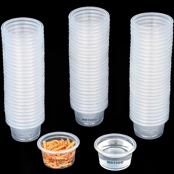 100pcs 1oz Crested Gecko Food and Water Feeding Cups, Reptile Feeder Bowls, for Lizard and Other Small Pet Ledge Accessories Supplies