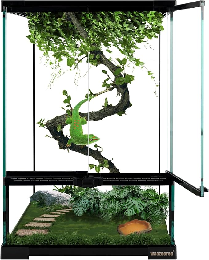 11 Gallon Reptile Glass Tank Vertical Terrarium 12"x12"x18" Habitat Enclosure with Front Openning Door and Top Screen Ventilation for Geckos, Snakes,Tree Frogs,Chameleon