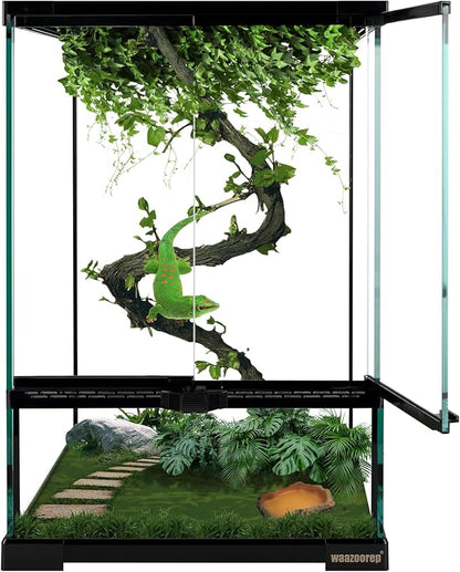 11 Gallon Reptile Glass Tank Vertical Terrarium 12"x12"x18" Habitat Enclosure with Front Openning Door and Top Screen Ventilation for Geckos, Snakes,Tree Frogs,Chameleon