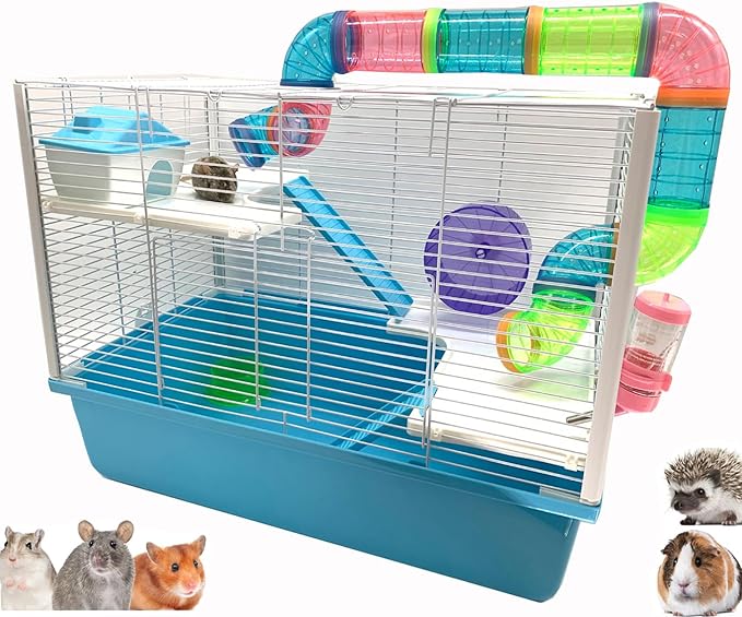 Extra Large Multi-Floors Expandable and Customizable Hamster Mansion Mouse Habitat Gerbil Home Rat House Small Animal Critter Home Cage with Hide House Excerise Running Wheel Food Bowl