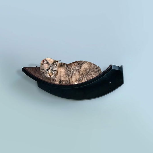 THE REFINED FELINE 22 Inch Lotus Leaf Cat Shelf in Black Espresso with Replaceable Carpet, Playing, Climbing, & Lounging Cat Shelves and Perches for Wall, Cat Hammock Bed Furniture for Large Cats
