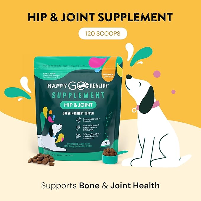 Hip & Joint Supplements for Dogs | Probiotic & Prebiotic Benefits with Wild Salmon Omega 3s to Help Your Dog Reach New Heights | All Breeds and Sizes | 120 Count
