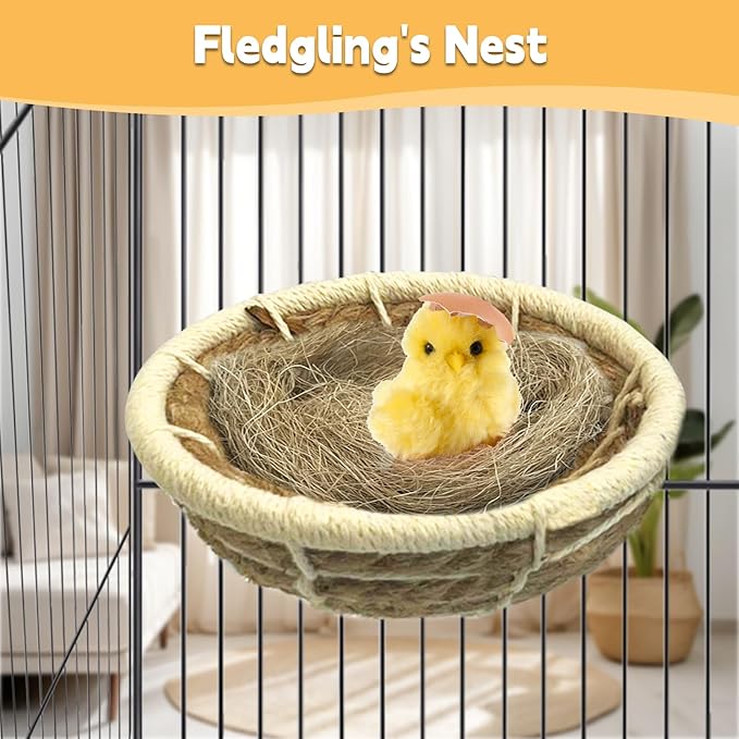 kathson Hemp Rope Weave Bird Breeding Nest Bed for Parakeet Cockatiel Canary Lovebird and Small Parrot Cage Hatching Nesting Box（Beige）