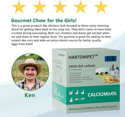 HARTOMPET Better Than Dried Mealworms for Chickens 1 lbs - 85X Calcium Than MealWorms - Non-GMO Chicken Feed Additive & Molting Supplement - black soldier fly larvae Treats for Hens, Ducks, Wild Birds