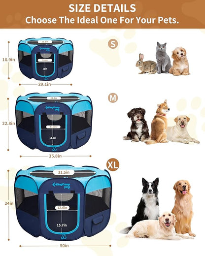 KingCamp Dog Playpen, Portable Foldable Cat Kitten Puppy Tent Crates 29"/36"/50" Pop Up Pet Playpen with Zippered Bottom & Cover for Indoor Outdoor Use (X-Large, Blue)