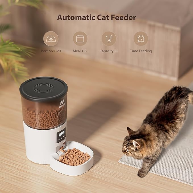 Automatic Cat Feeder and Water Fountain, Timed Pet Dry Food Dispenser, Programmable Portion Control, 1-6 Meals Per Day, Cat Fountains for Drinking with Filter, Small Pets (3L Combo)