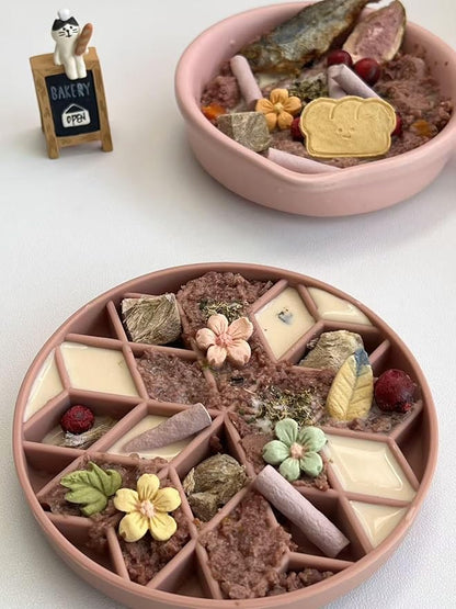 OHMO Slow Feeder Dog& Cat Bowl, Silicone Puppy Cat Food Bowl with Anti-Slip Suction Cup Slow Down Small Dogs Eating, Anti Choking (S-Diamond,Coral)