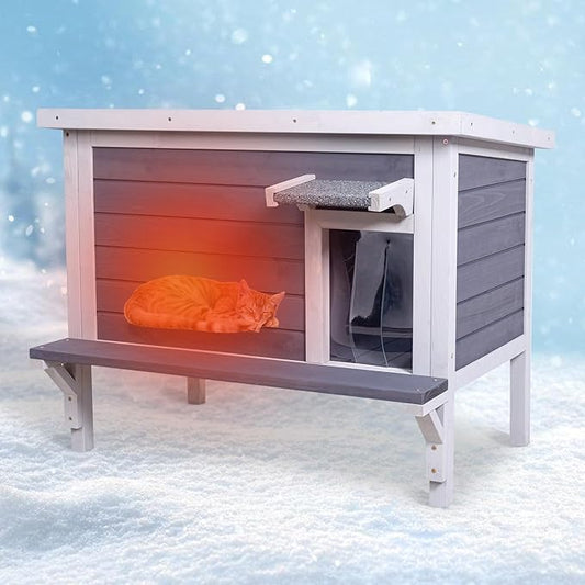 GEGURI Insulated Cat House Outdoor Weatherproof, Feral Cat Shelter for Winter, Large Wooden Enclosure