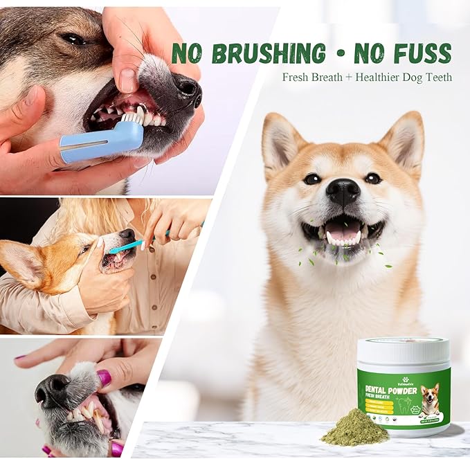 Dog Teeth Cleaning Powder, Dog Dental Powder for Teeth Cleaning and Dog Breath Fresh for Dogs with Probiotic & Tartar Remover, Plaque Off Dog Tooth Cleaning 150g