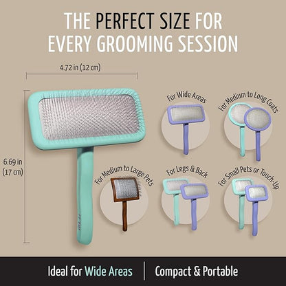 Tauro Pro Line Wooden Deshedding Dog Brush for Long Goldendoodle, Labradoodle & Poodle Hair - Mint Slicker Brush for Dog & Cat Grooming - Rectangular Flexible Cushion & Non-Slip Grip, L