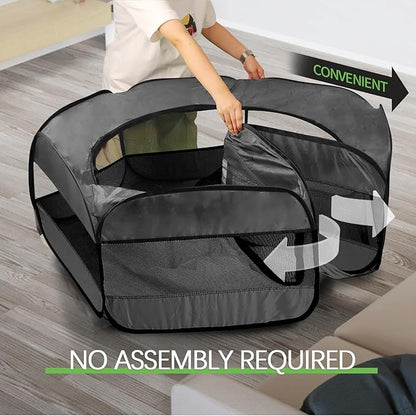 UWE Large Small Animal Playpen, XL Portable Pet Playpen for Rabbit, Kitten, Guinea Pig, Hamster, Puppy – Waterproof Foldable Mesh Tent with Zipper Cover, Indoor Outdoor Use, Dark Grey