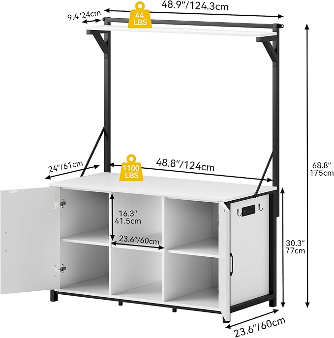 DWVO 120 Gallon Aquarium Stand with Power Outlets, Heavy Duty Metal Fish Tank Stand & Cabinet, Reptile Terrarium Table with 1100LBS Capacity for Aquarium Accessories Storage, White