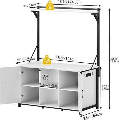 DWVO 120 Gallon Aquarium Stand with Power Outlets, Heavy Duty Metal Fish Tank Stand & Cabinet, Reptile Terrarium Table with 1100LBS Capacity for Aquarium Accessories Storage, White