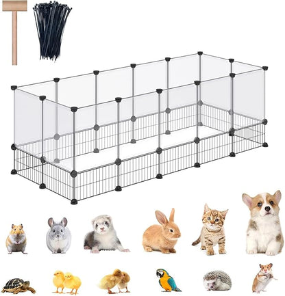 DINMO Rabbit Playpen, Guinea Pig Cages, Hamster Cages, Iron Net Bottom Design for Small Animal, Bunny, Ferret, Hedgehog, DIY, Expanded, Portable, Exercise Fence, 61.4 x 25.4 x 22.3 Inches