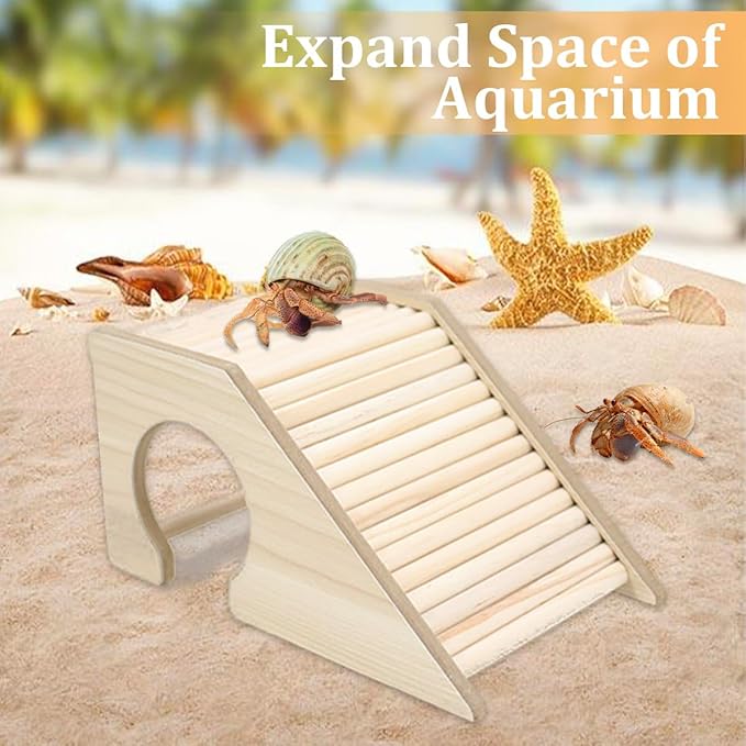 Hermit Crab Hideout with Ramp, Wooden Hermit Crab Climibing Toys, Aquariums Ladder Bridge Ramp Toy, Small Animals Tank or Cage Accessories, Small Animals Habitat for Hermit Crab Hamsters Rat