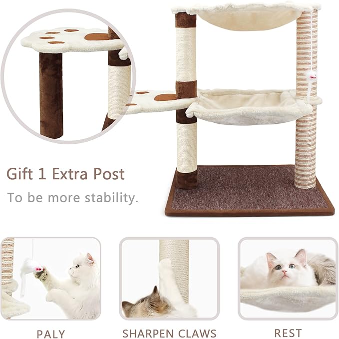 SONGWAY Cat Scratching Post with Hammock - 27.5'' Cat Tree with Natural Sisal Post, Cradle Bed Hammock for Indoor Large Adult Cats
