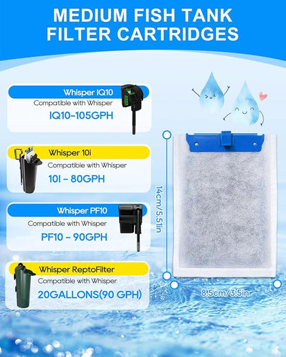 16 Pack Upgraded Medium Filter Cartridges Compatible with Tetra Whisper Filter Cartridges Medium for Aquariums 10i IQ10 PF10 Compatible with Tetra Fish Tank Filters with Three Top Materials