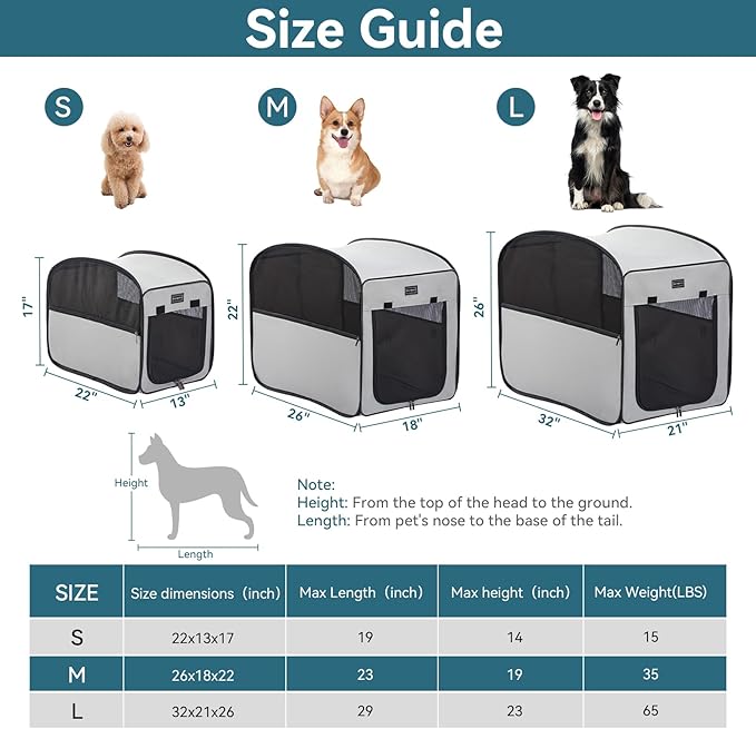 Petsfit Portable Dog Crate，Pop Up Dog Crate for Medium Dogs，Waterproof Pet Cage Dog Kennel for Indoor/Outdoor，Lightweight Dog Carrier for Travelling，Grey