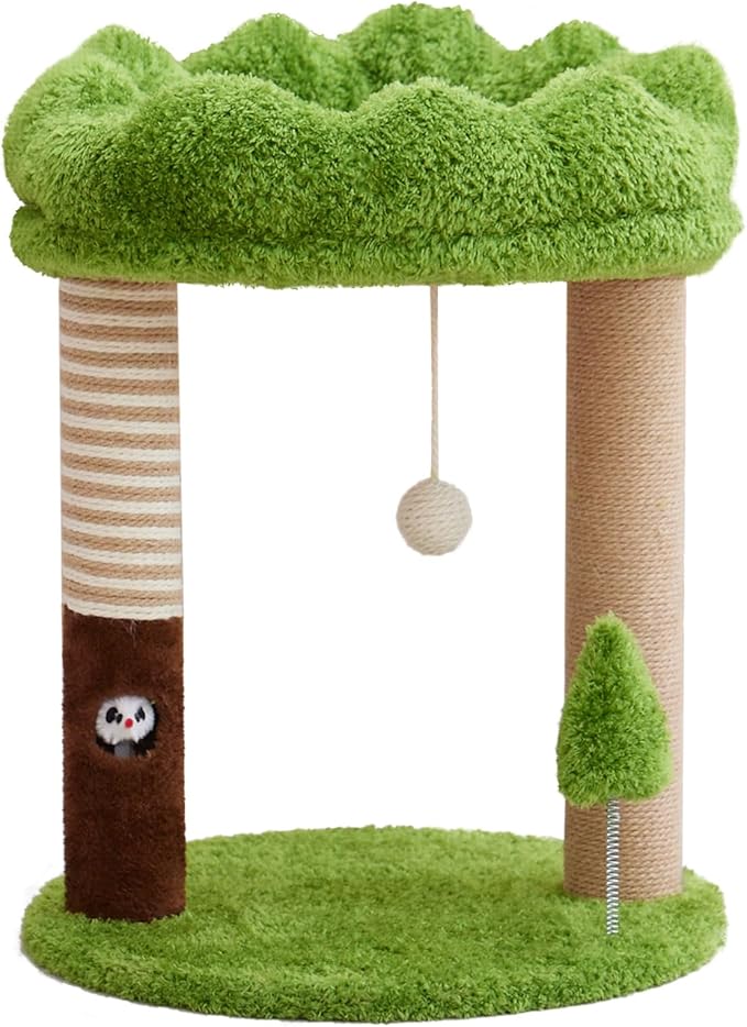 Small Cat Tree with Perch Cat Bed and Removable Cover 23 inch Tall Cat Tower with 2 Scratching Sisal Scratching Posts and Cat Toys for Kittens and Adult Cats（Green）