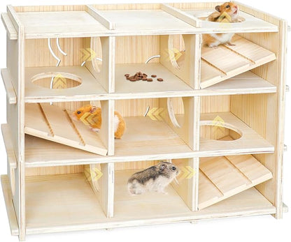 Hamster Toy Adventure Box,Multi Chamber Viewable Hamster House with Tunnel Meets The Nature of All Kinds and Sizes of Hamsters Rats Small pet Rodents