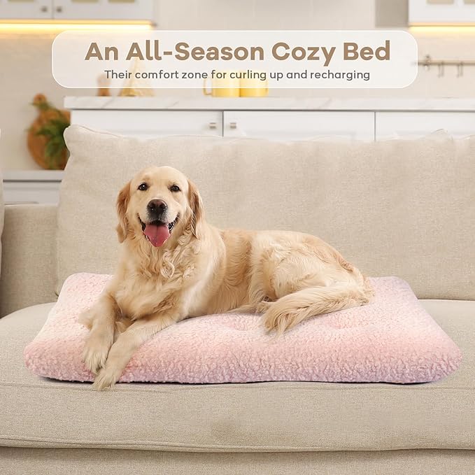 Mora Pets Cat Bed Comfy Puppy Crate Beds Plush Cat Sleeping Mat Washable Pets Mattress Anti-Slip Kitten Bed Soft Kennel Pad for Small Dogs Cats Breeds, 23" x 18", Pink