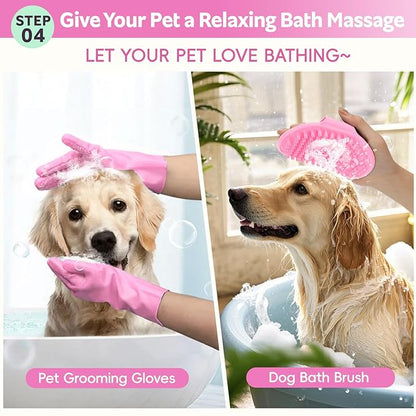 Bath Grooming Kit for Pets, 10pcs Dog Brush for Shedding with Dog Nail Clipper and Trimmer, Dog and Cat Grooming Supplies, Dematting Comb for Dogs, Pet Bath Supplies