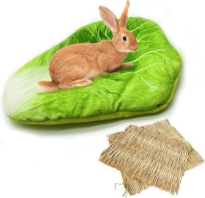 kathson Bunny Bed Guinea Pig Warm Bed with Grass Mat Rabbit Warm Fleece Sleep Pad Small Animal Cages Sleeping Mat Sleep Bed for Squirrel Chinchilla Hedgehog Hamster Cat