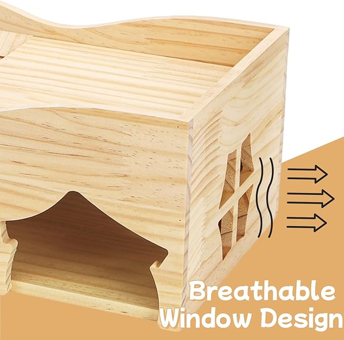 Guinea Pigs Hideout, Wood Hamster House Castle with Stairs and Window, Small Animals Bed Hut Habitats, Ideal for Chinchillas Dwarf Mice Gerbils Playing Hiding, No Installation Required