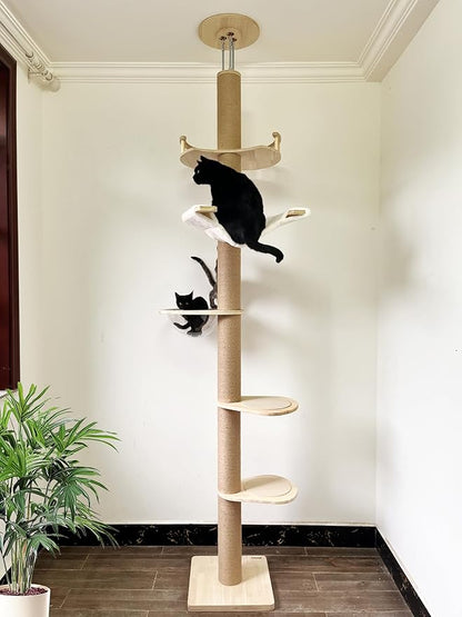 Modern Floor to Ceiling Cat Trees Tower with Sisal Rope Scratching Post, 5 Tier Cat Climbing Tree for Indoor Cats Large Adult, Height 82-117 inch, Adjustable Tall Cat Activity Tree(Deluxe Style 3)