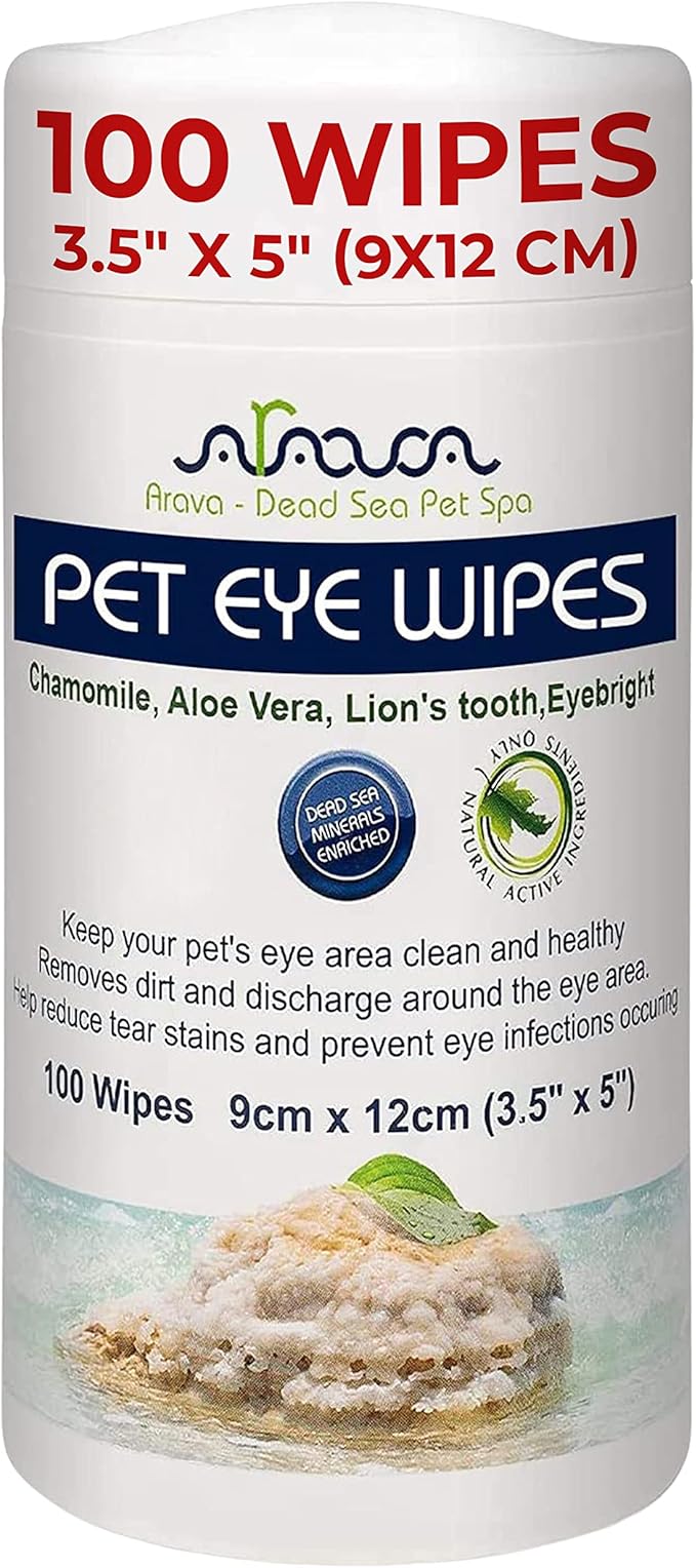 Arava Pet Eye Wipes - for Dogs Cats Puppies & Kittens - 100 Count