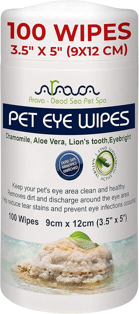 Arava Pet Eye Wipes - for Dogs Cats Puppies & Kittens - 100 Count