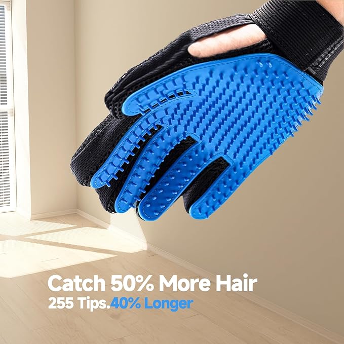 4-in-1 Pet Grooming Kit - Deshedding Rake, Fine Tooth Comb, Grooming Gloves & Massage Brush for Dogs & Cats - Remove Loose Hair, Reduce Shedding, Detangle Mats (Grooming Rake Set)