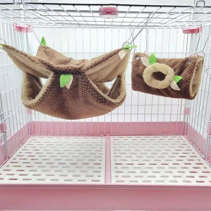 Ferret Rat Hammock Tunnel Toys Cage Accessories, Guinea Pig Hideout, Warm Bed for Rat Ferret Guinea Pig Sleep Hide and Play (2.Hammock&Hole Tunnel)