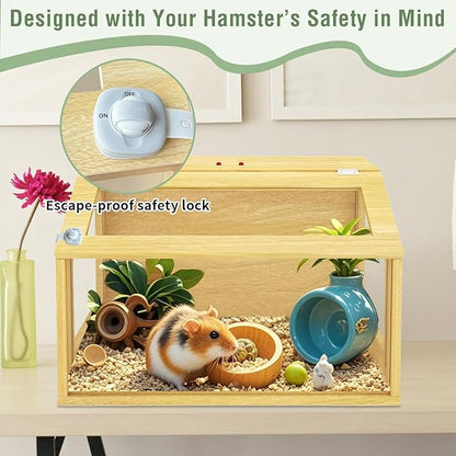 24" Wooden Hamster Cage, Chewproof Gerbil Cages and Habitats, Openable Top Roof Window with Silencing Pad, Guinea Pig Cage for Small Animals, Dwarf and Syrian Hamster, 24 x 16 x 16 Inches
