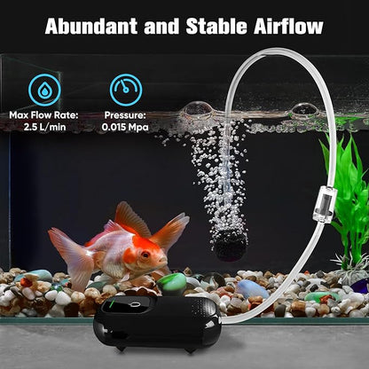KEDSUM Aquarium Air Pump, USB Rechargeable Fish Aerator Pump with Accessories for 0-60 Gallons, Portable Fish Tank Bubbler, Used for Outdoor-Fishing, Power Outages and Emergency